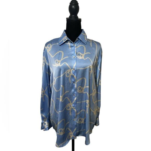 Zara Baby Blue Rope Print Long Sleeve Blouse‎ NWT Size Medium - Picture 1 of 5
